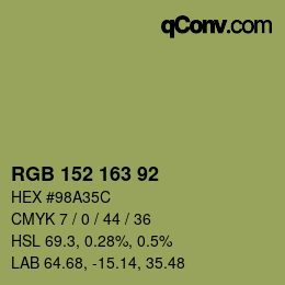 颜色代码: RGB 152 163 92 | qconv.com