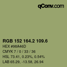 カラーコード: RGB 152 164.2 109.6 | qconv.com