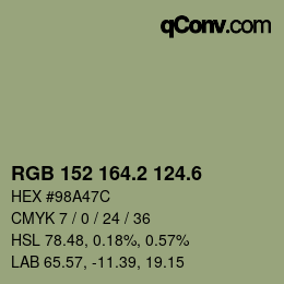 カラーコード: RGB 152 164.2 124.6 | qconv.com