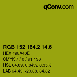カラーコード: RGB 152 164.2 14.6 | qconv.com