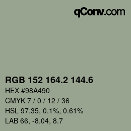 カラーコード: RGB 152 164.2 144.6 | qconv.com