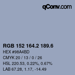 カラーコード: RGB 152 164.2 189.6 | qconv.com