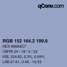 カラーコード: RGB 152 164.2 199.6 | qconv.com