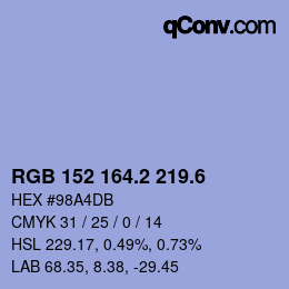 カラーコード: RGB 152 164.2 219.6 | qconv.com