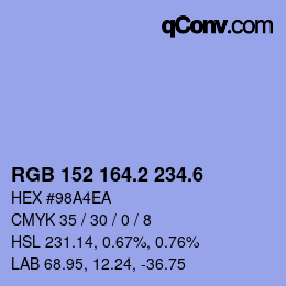 カラーコード: RGB 152 164.2 234.6 | qconv.com