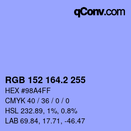 カラーコード: RGB 152 164.2 255 | qconv.com