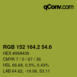 カラーコード: RGB 152 164.2 54.6 | qconv.com