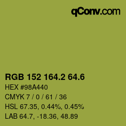 カラーコード: RGB 152 164.2 64.6 | qconv.com