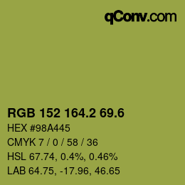 カラーコード: RGB 152 164.2 69.6 | qconv.com