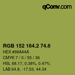 カラーコード: RGB 152 164.2 74.6 | qconv.com
