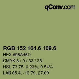 カラーコード: RGB 152 164.6 109.6 | qconv.com