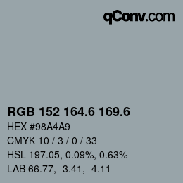 カラーコード: RGB 152 164.6 169.6 | qconv.com