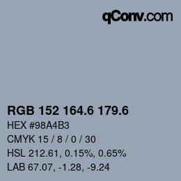 カラーコード: RGB 152 164.6 179.6 | qconv.com