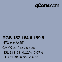 カラーコード: RGB 152 164.6 189.6 | qconv.com