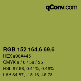 カラーコード: RGB 152 164.6 69.6 | qconv.com