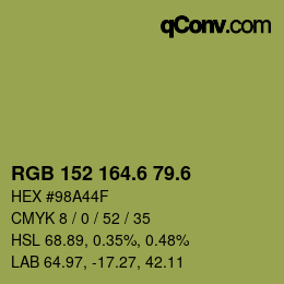 カラーコード: RGB 152 164.6 79.6 | qconv.com