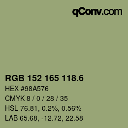 カラーコード: RGB 152 165 118.6 | qconv.com