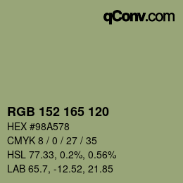Color code: RGB 152 165 120 | qconv.com