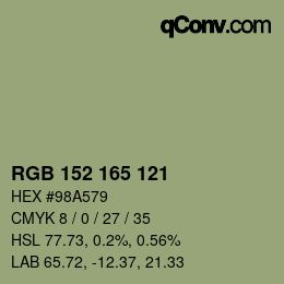 颜色代码: RGB 152 165 121 | qconv.com