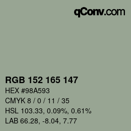 颜色代码: RGB 152 165 147 | qconv.com