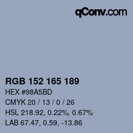 カラーコード: RGB 152 165 189 | qconv.com