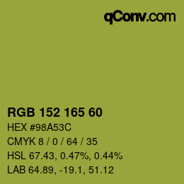 颜色代码: RGB 152 165 60 | qconv.com