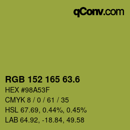 カラーコード: RGB 152 165 63.6 | qconv.com