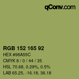 颜色代码: RGB 152 165 92 | qconv.com