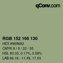 Color code: RGB 152 166 130 | qconv.com