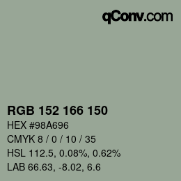 颜色代码: RGB 152 166 150 | qconv.com