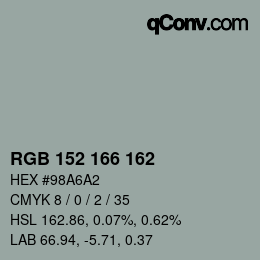 Color code: RGB 152 166 162 | qconv.com