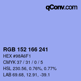 Color code: RGB 152 166 241 | qconv.com