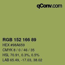 颜色代码: RGB 152 166 89 | qconv.com