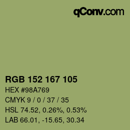 Color code: RGB 152 167 105 | qconv.com