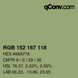 Color code: RGB 152 167 118 | qconv.com