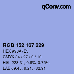 カラーコード: RGB 152 167 229 | qconv.com