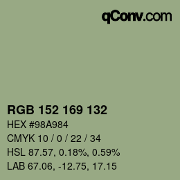 颜色代码: RGB 152 169 132 | qconv.com