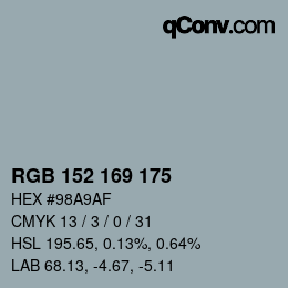 颜色代码: RGB 152 169 175 | qconv.com