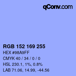 Color code: RGB 152 169 255 | qconv.com