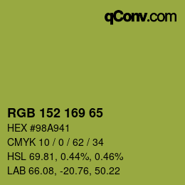 Color code: RGB 152 169 65 | qconv.com