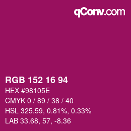 カラーコード: RGB 152 16 94 | qconv.com