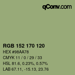 Color code: RGB 152 170 120 | qconv.com