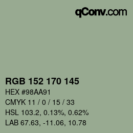 Color code: RGB 152 170 145 | qconv.com
