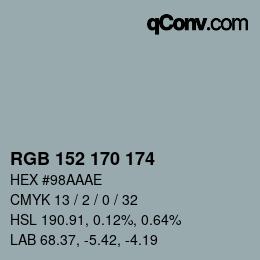 颜色代码: RGB 152 170 174 | qconv.com