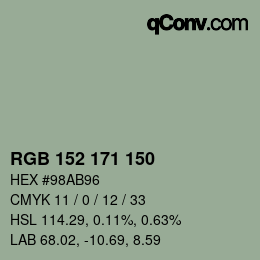 カラーコード: RGB 152 171 150 | qconv.com