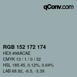 颜色代码: RGB 152 172 174 | qconv.com