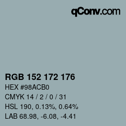 颜色代码: RGB 152 172 176 | qconv.com