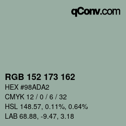 Color code: RGB 152 173 162 | qconv.com
