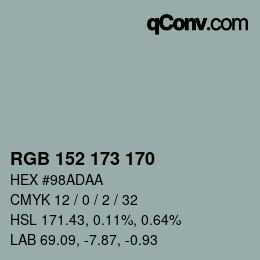 カラーコード: RGB 152 173 170 | qconv.com