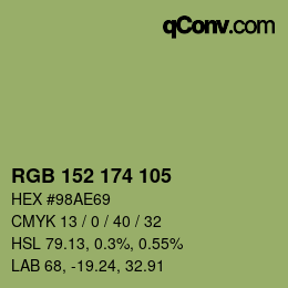 Color code: RGB 152 174 105 | qconv.com